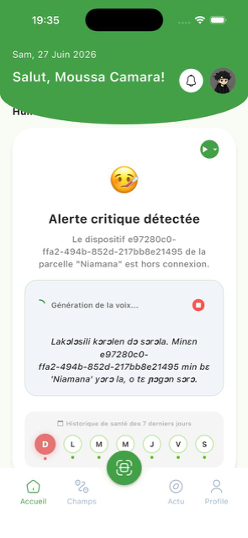 Écran d'alertes de l'application KoriSmart