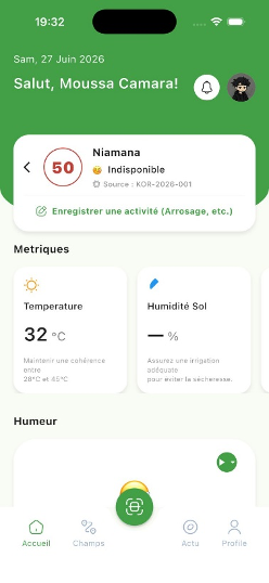 Écran d'accueil de l'application KoriSmart